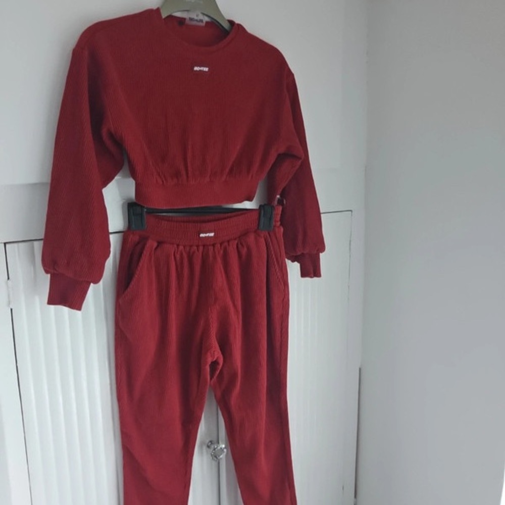 Women's Red Corduroy Jogger Set